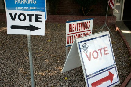 The entrance to the polling place at Silverado Mobile Home Park on North Walnut Road in Las Vegas Tuesday.