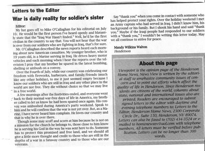 My 2003 letter to the editor on the subject of our troops.