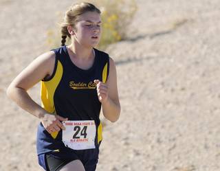 Boulder City's Lue Tobler runs Saturday during the cross country championships at Veterans Memorial Park in Boulder City.