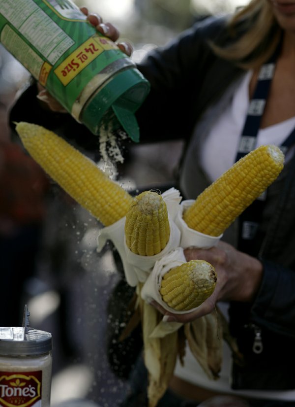 Barbequed corn is very popular at the PBR World Finals.