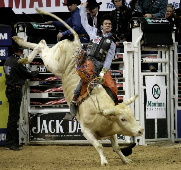 Bull riding at the final round of the PBR World ...