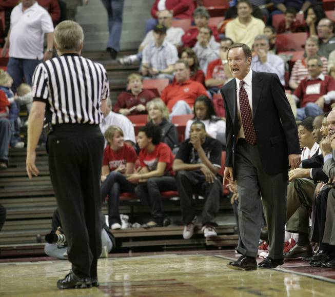 UNLV coach Lon Kruger argues with the referee during Tuesday night's exhibition game. 