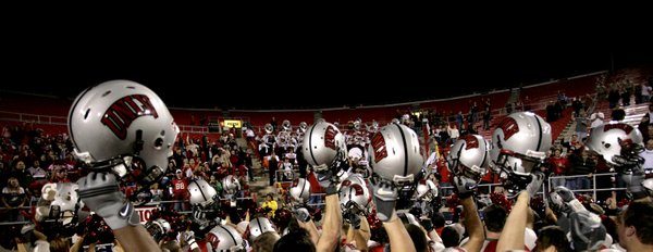 UNLV hold their helmets up in celebration after Thursday nights ...