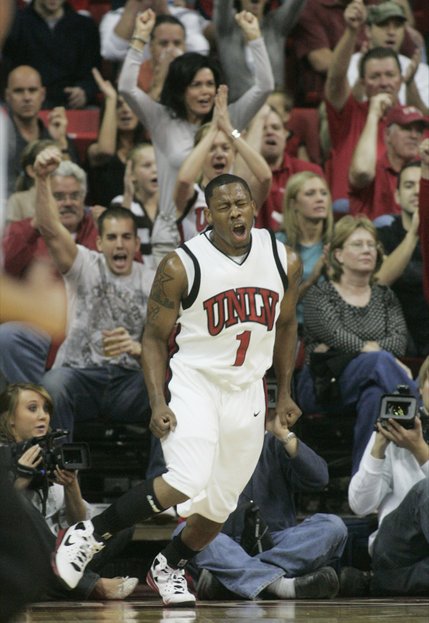 UNLV guard Wink Adams celebrates a basket in the first half of their game against San Diego Saturday, Nov. 15, 2008. 