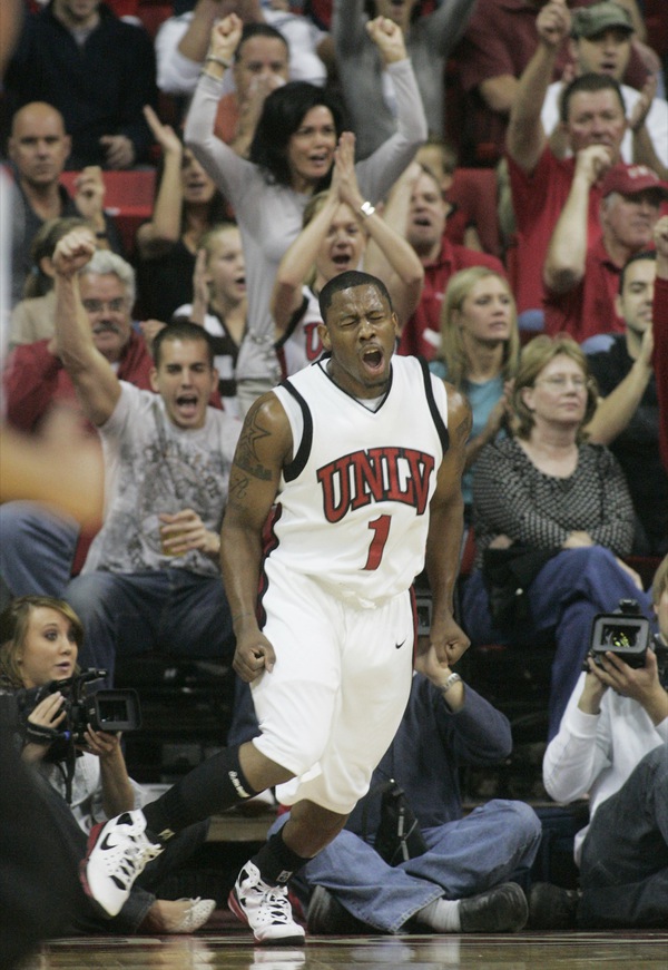 UNLV guard Wink Adams celebrates a basket in the first ...