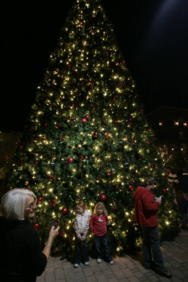 Families took advantage of Friday's Christmas Tree lighting ceremony to get pictures of the kids in front of the decorated tree.