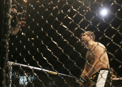Heavyweight Gabriel Gonzaga growls for the camera after his TKO of Josh Hendericks in the first round of their bout at UFC 91 Saturday, November 15, 2008 at the MGM Grand Garden Arena.