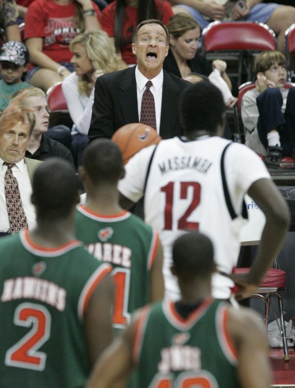 UNLV coach Lon Kruger yells to center Brice Massamba during ...