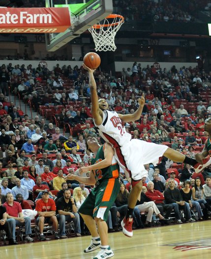 UNLV's Rene Rougeau gets fouled as he puts up a shot early in Tuesday's game.