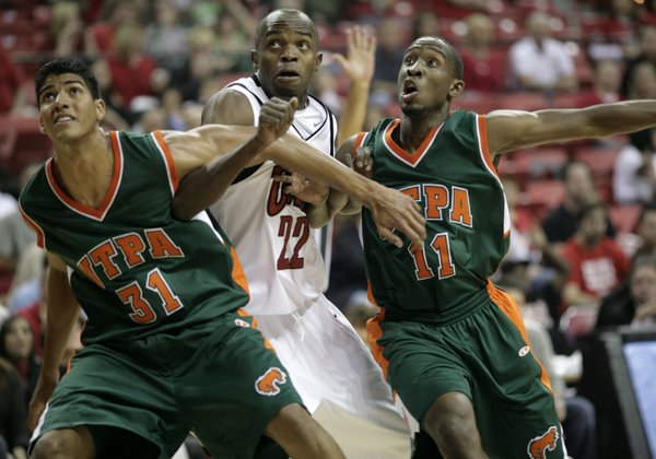UNLV's Beas Hamga gets boxed out against Texas-Pan American's No. ...