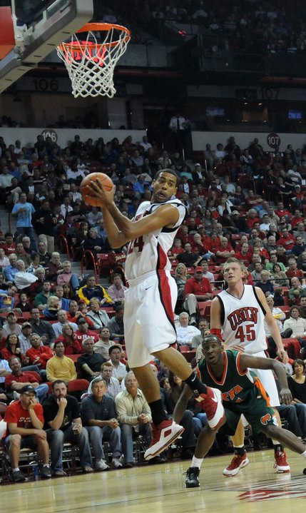 UNLV's Rene Rougeau pulls in a rebound in the first half of Tuesday's game.
