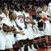 The Rebels' bench cheers on as UNLV pulls away from Texas-Pan American Tuesday night at the Thomas & Mack Center. 