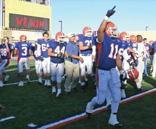 Bishop Gorman players celebrate winning the 2007 Sunset Regional football title thanks to a last minute touchdown to defeat Palo Verde 24-20.