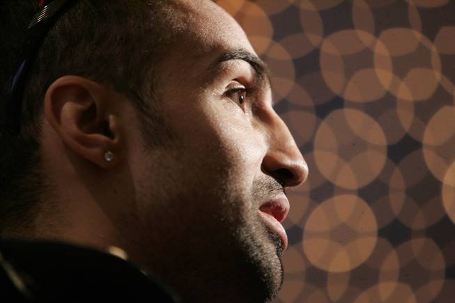 Junior welterweight boxer Paulie Malignaggi of New York is interviewed after making his official "arrival" at the MGM Grand in Las Vegas, Nevada Tuesday, November 18, 2008.