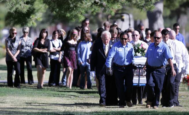 Mourners follow Olivia "Lynn" Brandise Hyten's casket to say their last goodbyes. Services for Brandise Hyten, 15, were Wednesday at Palm Mortuary. The Henderson teen was killed in a car crash early Saturday morning.