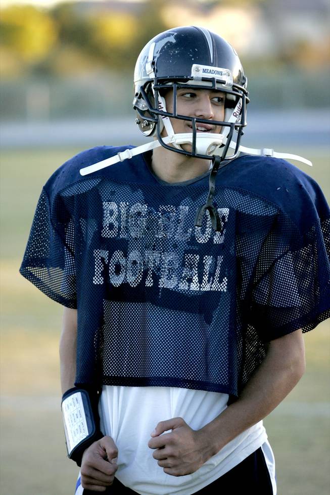 Meadows quarterback Gerard Martinez looks on during practice.