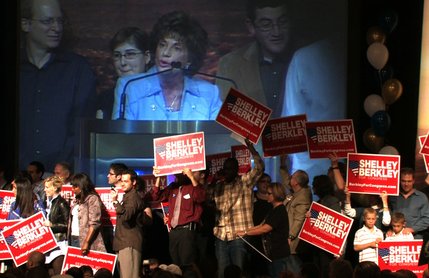 Supporters of U.S. Rep. Shelley Berkley, D-Nev., rally as she speaks Nov. 4, 2008, in Las Vegas after winning re-election to Nevada's 1st Congressional District seat.