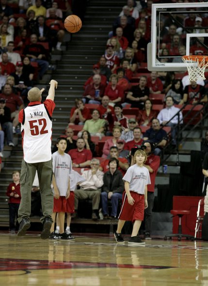 Jason 'J-Mac' McElwain plays in the timeout shoot off.  Wednesday night was J-Mac night at the Thomas and Mack Center.