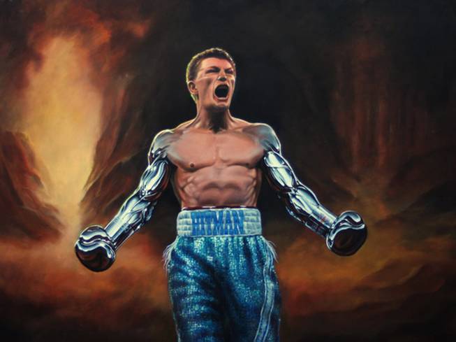 A painting by artist Lee Jones depicts British boxer Ricky Hatton with Terminator-esque arms. The painting is part of Jones' "Beyond Human" gallery.