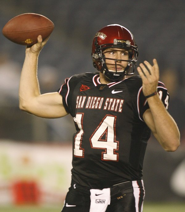 San Diego State quarterback Ryan Lindley throws a pass during ...
