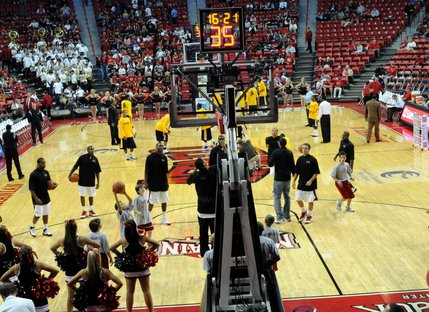 The Rebels get in some last-minute practice shots Saturday night before their game against North Carolina A&T at the Thomas & Mack Center. 