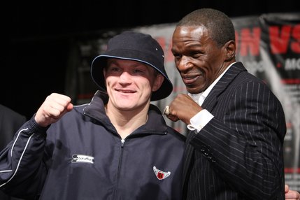 Ricky Hatton (left) of England poses with his trainer Floyd Mayweather Sr. during a post fight press conference after defeating Paulie Malignaggi in a junior welterweight bout at the MGM Grand Garden Arena in Las Vegas.