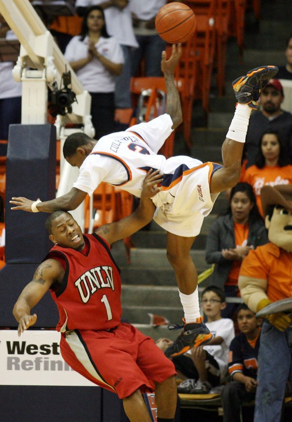 UTEP's Randy Culpepper collides with UNLV's Wink Adams as Culpepper ...