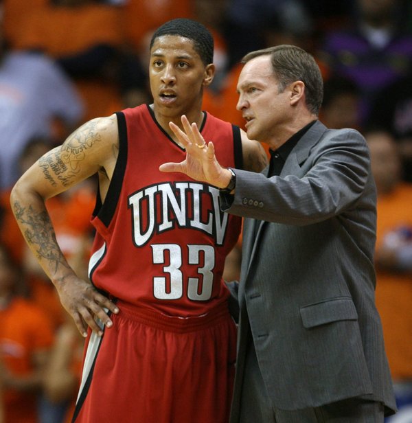 UNLV coach Lon Kruger instructs Tre'von Willis during the second ...