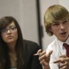 Sitting alongside Ashley Rebbe of Eldorado High, Boulder City's Daniel Edmondson, 16, right, discusses the impact the United States has on the economic welfare of other countries during the "Around the World" discussion at the 52nd annual Sun Youth Forum held at the Las Vegas Convention Center Tuesday. Sitting alongside Ashley Rebbe of Eldorado High, Boulder City's Daniel Edmondson, 16, right, discusses the impact the United States has on the economic welfare of other countries during the "Around the World" discussion at the 52nd annual Sun Youth Forum held at the Las Vegas Convention Center Tuesday.
