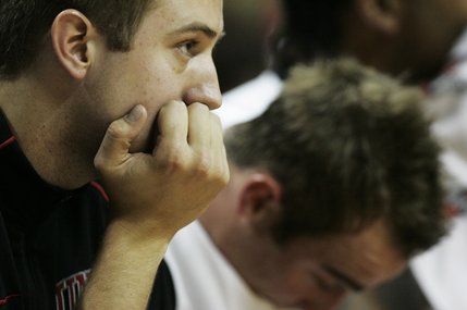 UNLV guard Scott Hoffman watches the closing minutes of their 73-55 loss to Cal on Nov. 28 at the Thomas & Mack Center. 
