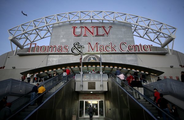 Fans file into the Thomas & Mack Center Friday night ...