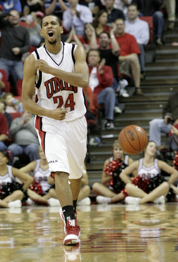 Rene Rougeau of UNLV gets excited after the Rebels forced ...