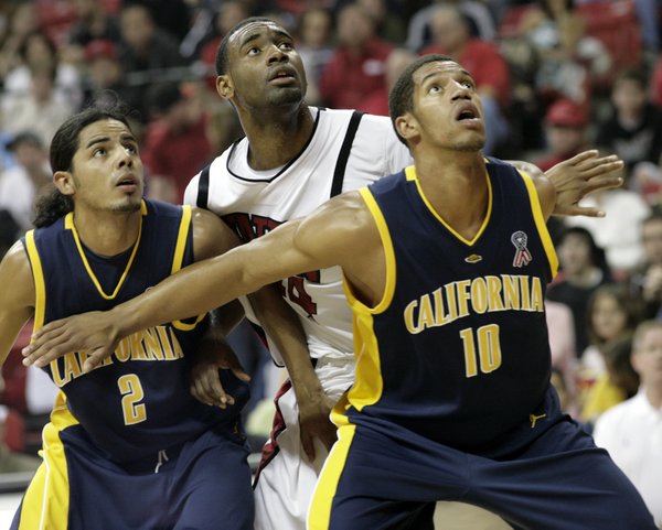 Darris Santee of UNLV gets boxed out by Jorge Gutierrez ...