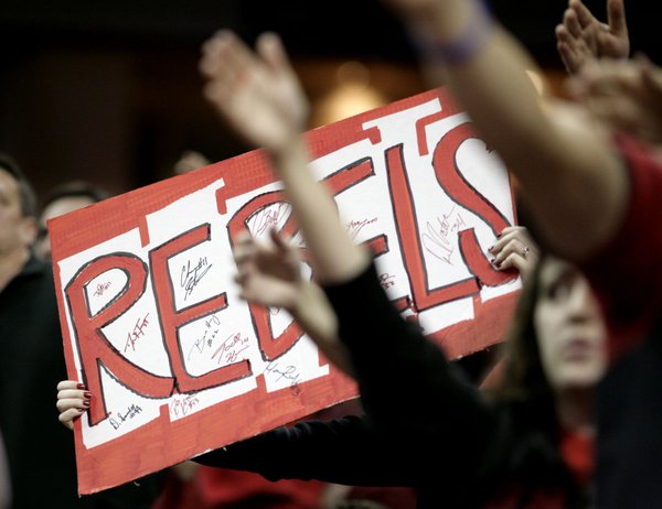 The student section chants during a timeout as the Rebels ...