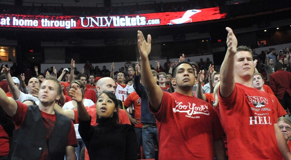 The student section chants during a timeout as the Rebels ...