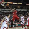 Wink Adams of UNLV lays it in for two Wednesday night as the Rebels take on the Fresno State Bulldogs at the Save Mart Center in Fresno, Calif.