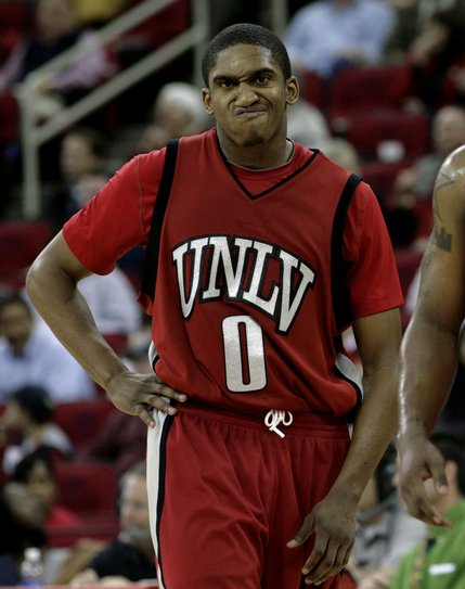 Oscar Bellfield reacts as the Rebels take on the Fresno State Bulldogs at the Save Mart Center in Fresno, Calif.