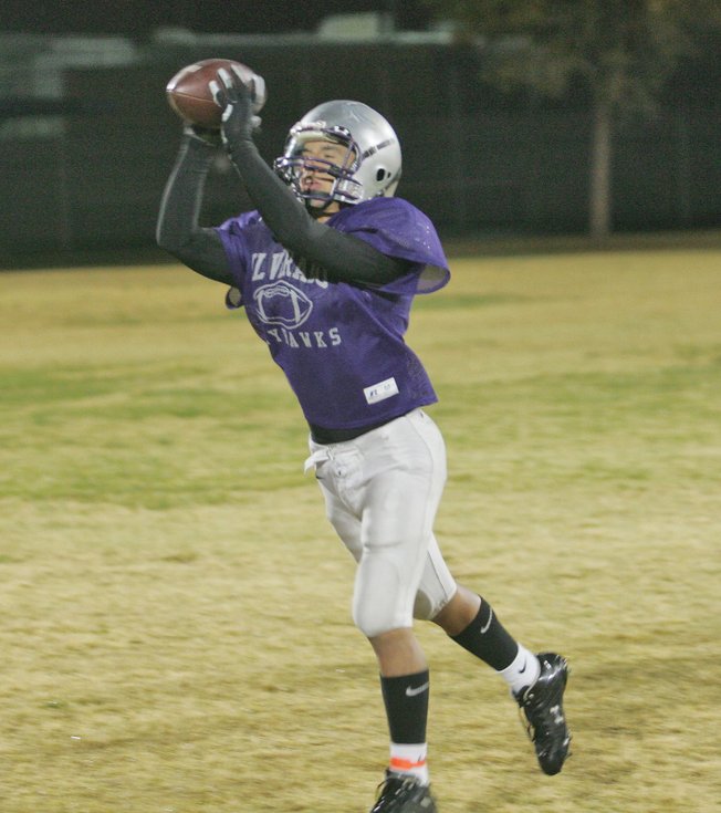 Cody Mucino, who plays for the Silverado Middle School Skyhawks, catches a pass during practice. The Del Webb Middle School eight grader played in the inaugural Football University Youth All-American Bowl Jan. 4 in San Antonio.