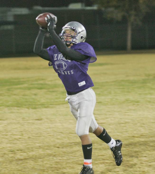 Cody Mucino, who plays for the Silverado Middle School Skyhawks, catches a pass during practice. The Del Webb Middle School eight grader played in the inaugural Football University Youth All-American Bowl Jan. 4 in San Antonio.