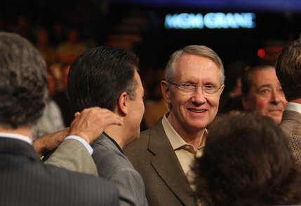 Nevada's own Senate Majority Leader Harry Reid chats before the Oscar De La Hoya versus Manny Pacquiao welterweight boxing fight at the MGM Grand Garden Arena in Las Vegas on Saturday December 6, 2008.