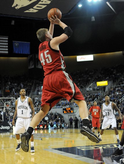 Joe Darger of UNLV shoots a jump shot Saturday at the Lawlor Events Center in Reno.  UNLV defeated UNR 64-57.