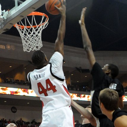 Darris Santee lays in it for two at the Orleans Arena where UNLV took on Western Michigan Sunday afternoon.  UNLV beat Western Michigan 70-61.