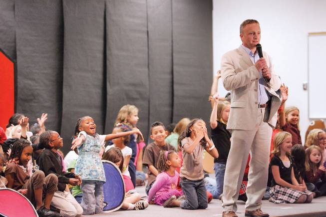 Hayes Elementary School principal Scott Bailey thanks those who attended "School House Rock."