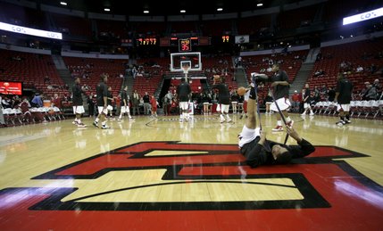 The Rebels warm up before the game Wednesday night as UNLV took on Santa Clara. UNLV defeated Santa Clara 78-66.