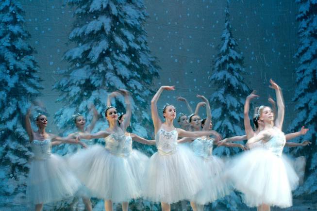 Dancers perform the snowflake scene during Nevada Ballet Theatre's dress rehearsal of "The Nutcracker" at the Judy Bayley Theatre on the campus of UNLV in Las Vegas on Wednesday, Dec. 17, 2008. 