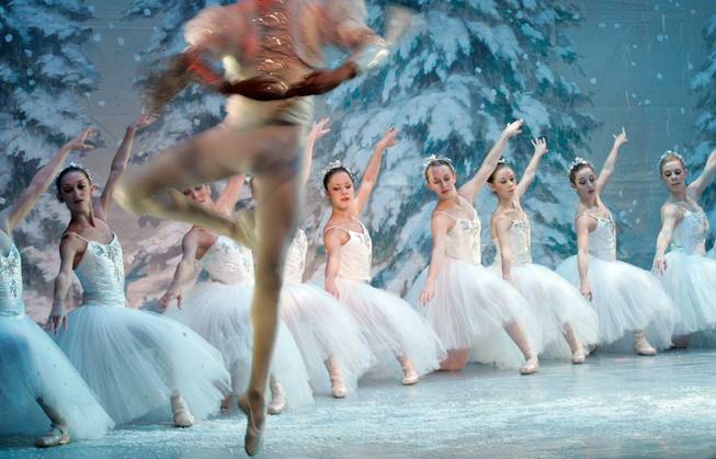 Zeb Nole performs as "Snow King" with the snowflakes during Nevada Ballet Theatre's dress rehearsal of "The Nutcracker" at the Judy Bayley Theatre on the campus of UNLV in Las Vegas on Wednesday, Dec. 17, 2008. 