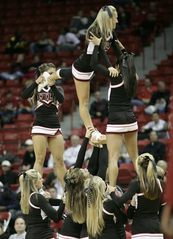 UNLV cheerleaders perform during a timeout Wednesday night as UNLV ...