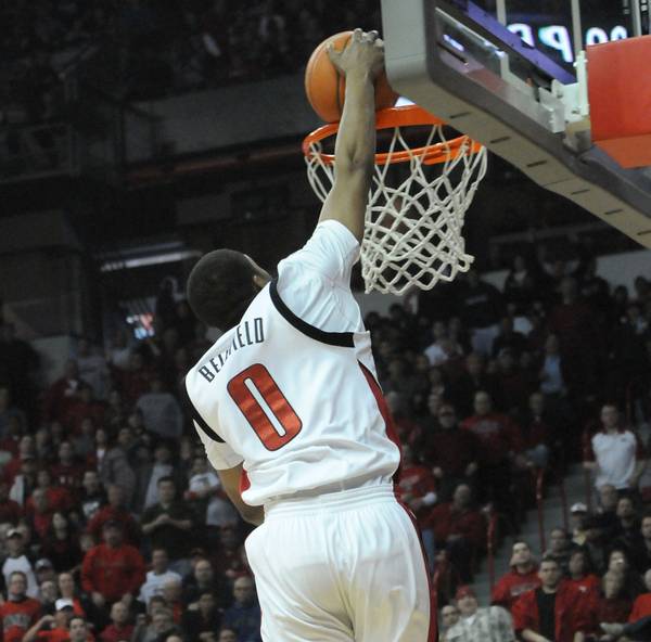 UNLV's Oscar Bellfield goes up for the dunk, and misses, ...
