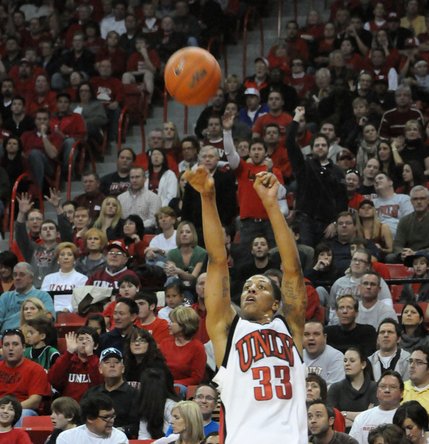 Tre'von Willis hits a three in the second half Saturday. The Rebels defeated the Wildcats 79-64.