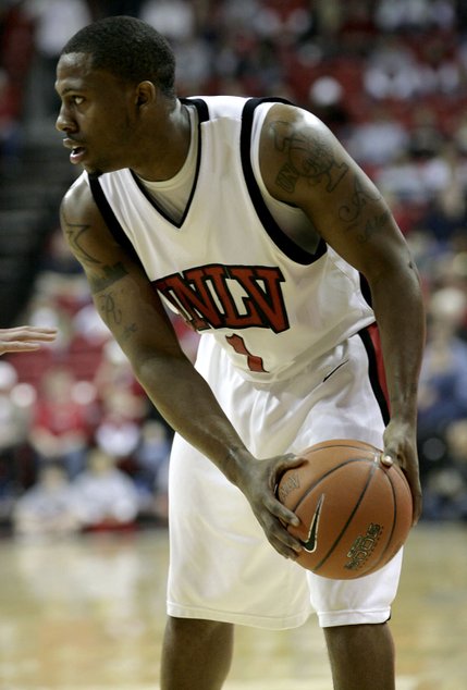 Wink Adams looks for an opening Tuesday at the Thomas & Mack, where UNLV took on Southern Utah.  UNLV defeated SUU 73-60.
